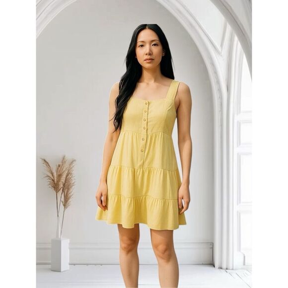 Lily Rose Women's Size Medium Pale Yellow Sleeveless Summer Mini Dress Fit Flare - Picture 1 of 10